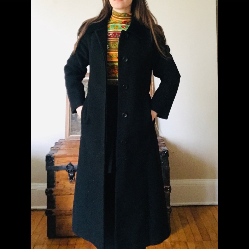 Vintage Black Maxi Winter Wool Coat